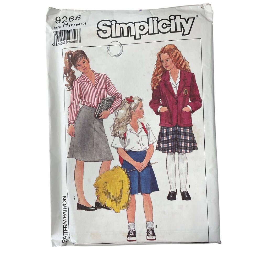 80s Simplicity 9268 Sewing Pattern Size H 7-10 Girls Skirts Blouses Jacket UNCUT